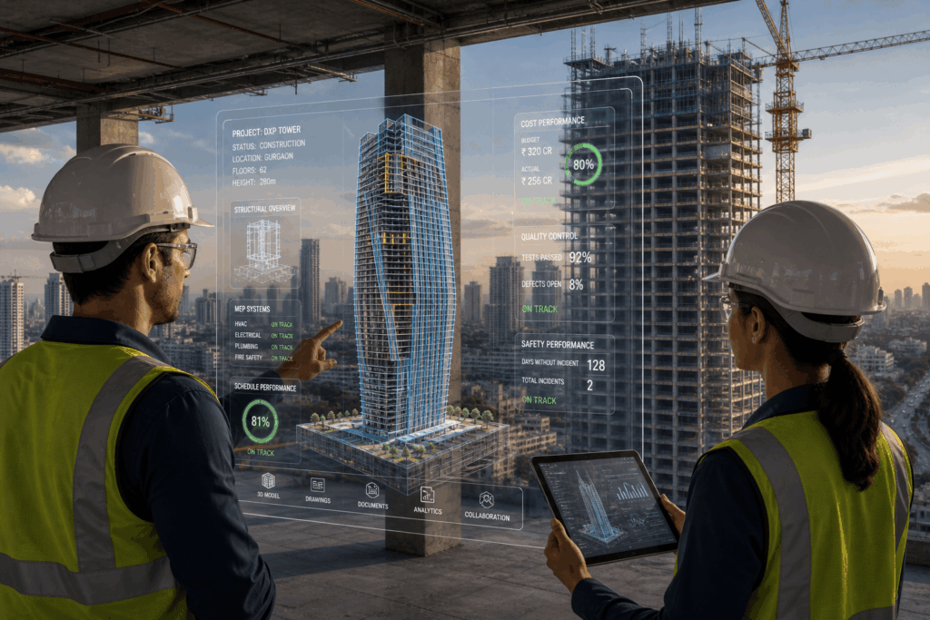 Modern construction site with AR interface