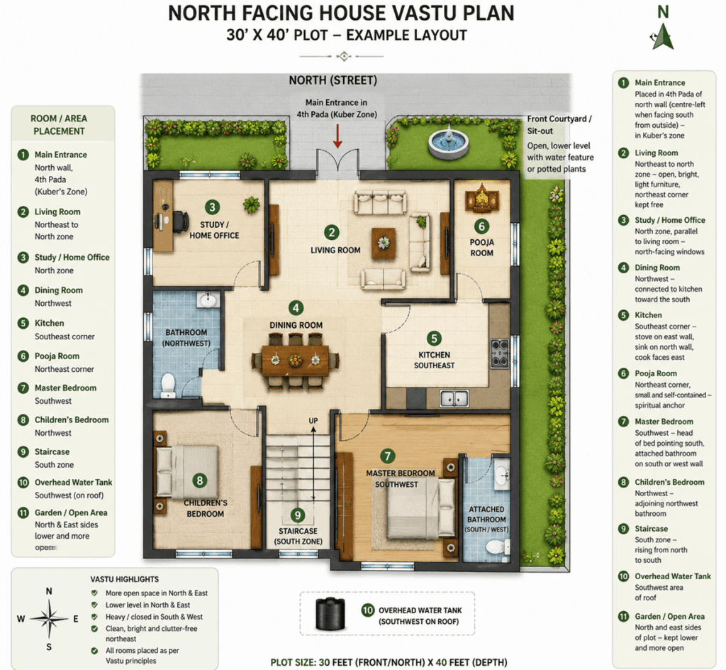 North-facing Vastu house floor plan